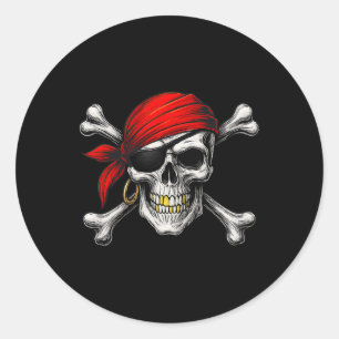 Sticker Rond Jolly roger Pirate Drapeau Et Crossbones Crâne Hal