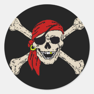 Sticker Rond Jolly roger Pirate Os crâne Rouge Bandanna