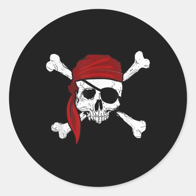 Sticker Rond Jolly roger Pirate Tee Fun Pirates Crâne Et Croix (Devant)