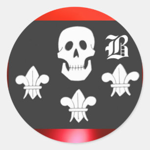 STICKER ROND JOLLY ROGER SKULL ET TROIS LIEUX FLAG MONOGRAM