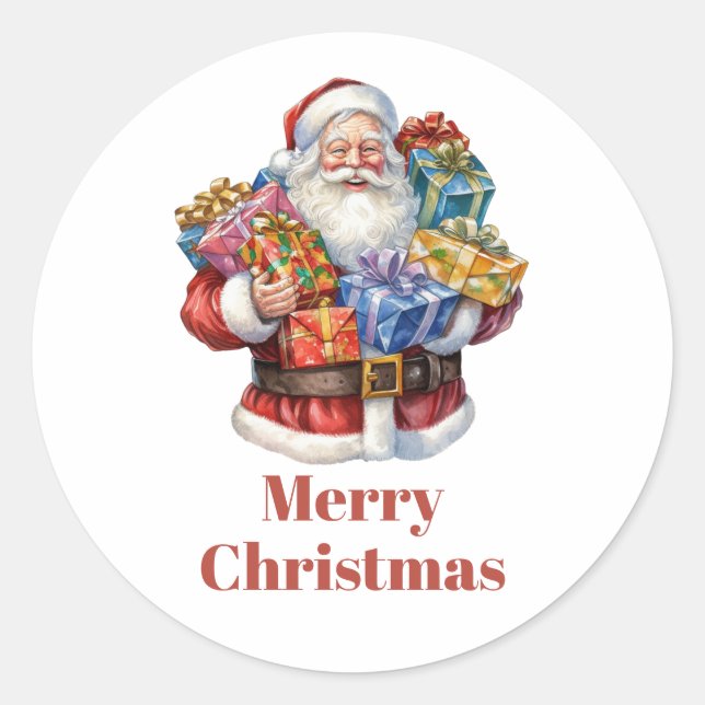 Sticker Rond Jolly Santa Claus En Costume Rouge Traditionnel (Devant)