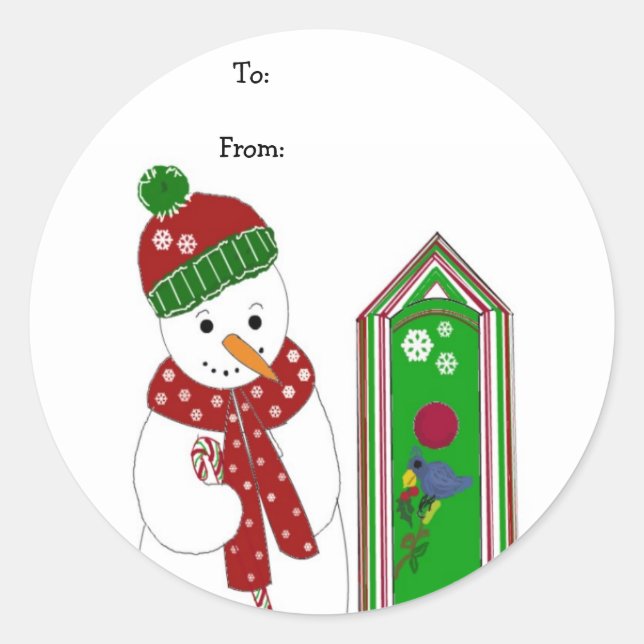 Sticker Rond Jolly Snowman et Bird House (Devant)