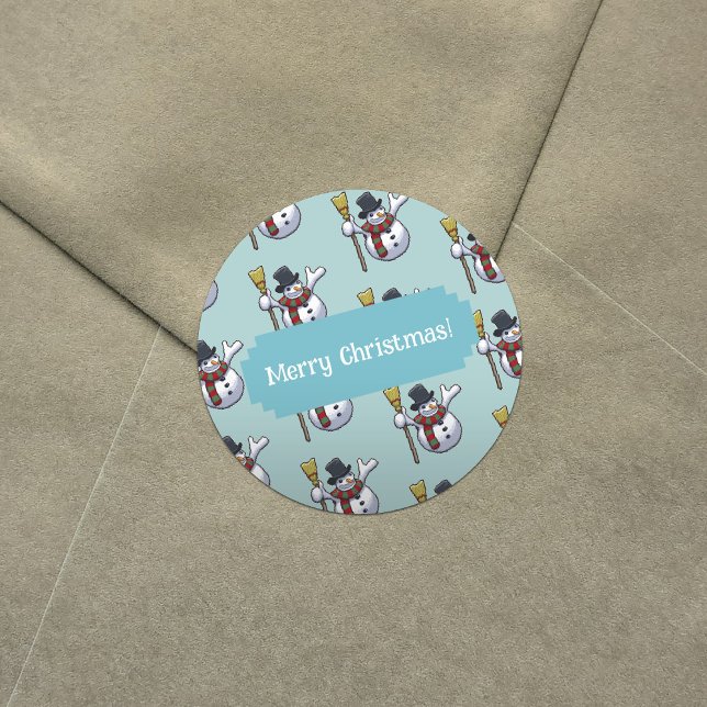 Sticker Rond Jolly Top Hat Snowman Christmas Pixel Art Motif (Créateur téléchargé)