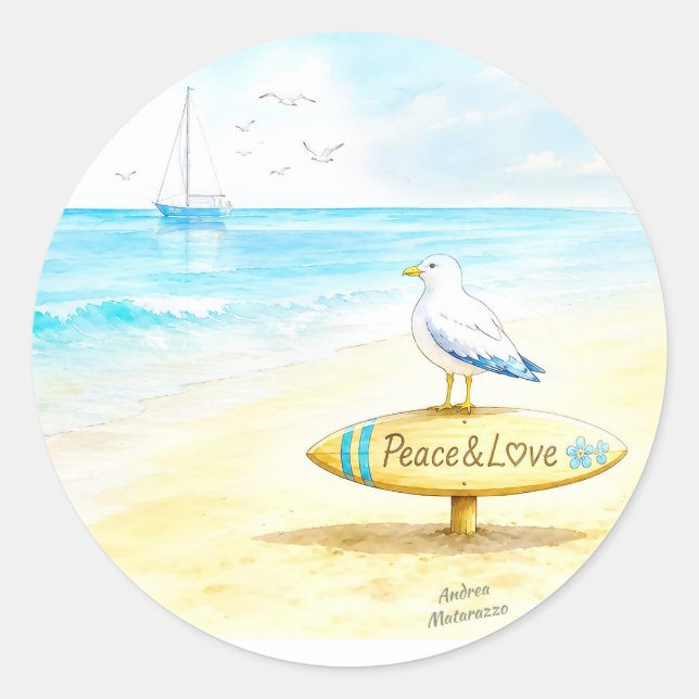 Sticker Rond Jon Seagull - Paix & Amour  (Devant)