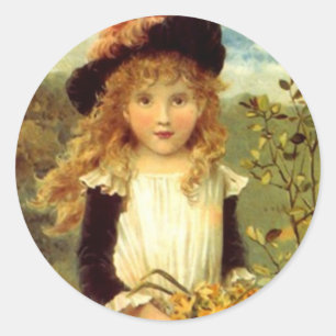 Sticker Rond Jonquille victorienne vintage de fille de chasuble