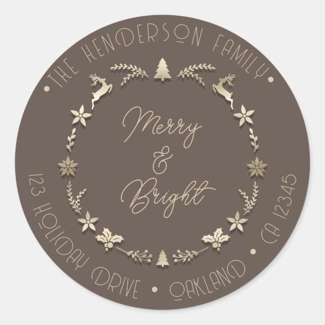 Sticker Rond Jory Bright Adresse de famille Deer Stars Gold Sep (Devant)
