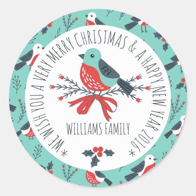 Sticker Rond Jote Christmas Bird Motif Texte Modèle (Devant)