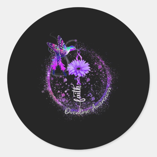 Sticker Rond Jote Colibri tenant Violet Ribbon Overdose Aw (Devant)