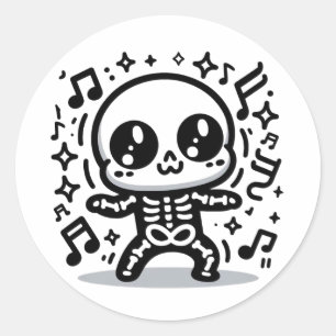 Sticker Rond Jote Dancing Skeleton Funny Kawaii Halloween Decal