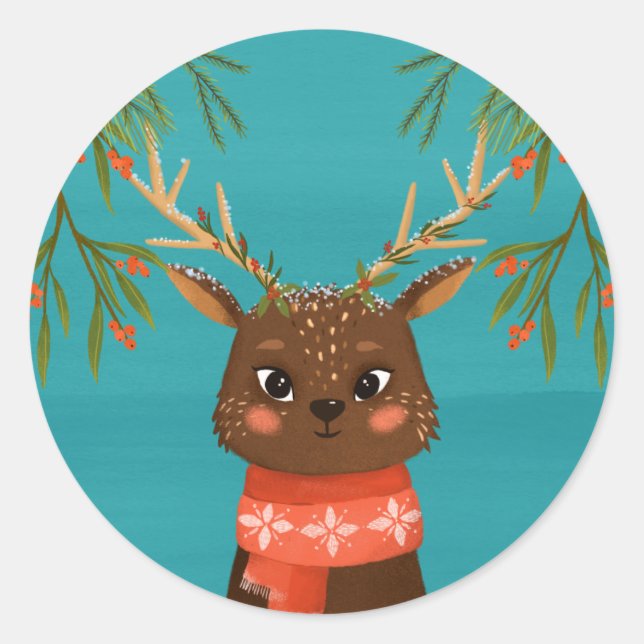 Sticker Rond Jote Deer Bleu Rouge Enveloppe de Noël (Devant)