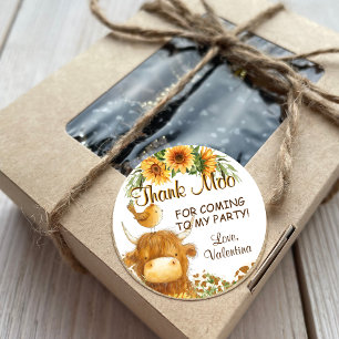 Sticker Rond Jote Highland Vache Imprimer Oiseau Tournesols Mer