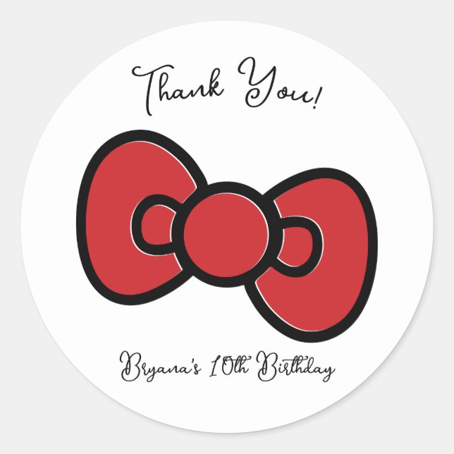Sticker Rond Jote Red Bow Whimsical Baby shower fête d'annivers (Devant)