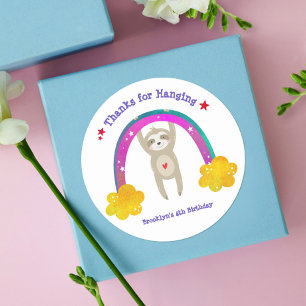 Sticker Rond Jote Sloth Boho Rainbow Kawaii Merci d'anniversair