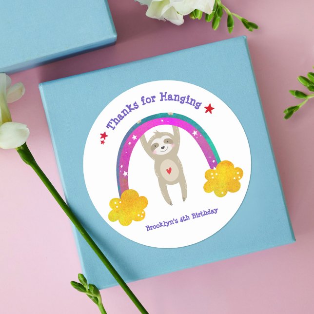 Sticker Rond Jote Sloth Boho Rainbow Kawaii Merci d'anniversair (Créateur téléchargé)