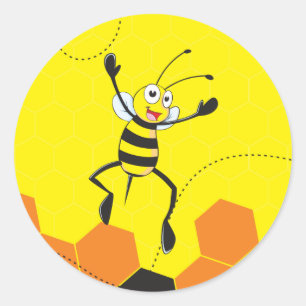Sticker Rond Jote Yellow Bee Jumping Hurray Hoorah