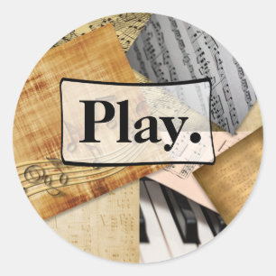 Sticker Rond Joue. Partition Musique Notes musicales Piano Vint