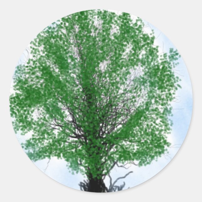 Sticker Rond Jouer arbre bleu ciel dessin graphique ordinateur (Devant)