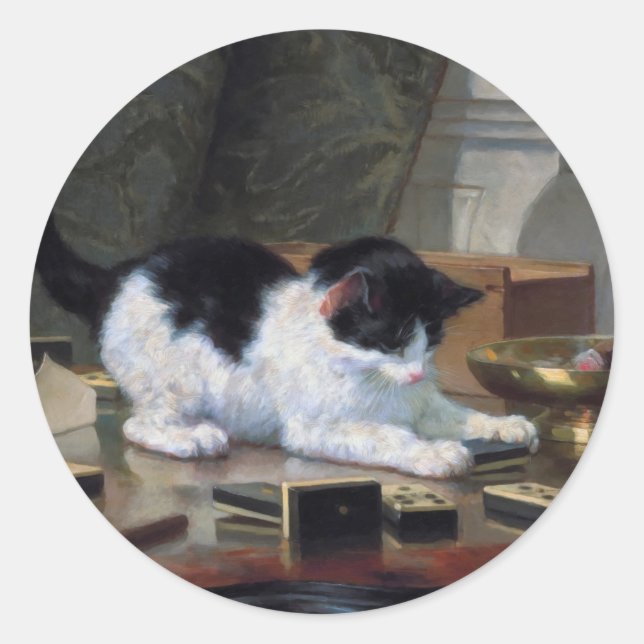 Sticker Rond Jouer au chat par Henriëtte Ronner-Knip (Devant)