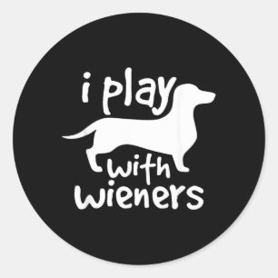 Sticker Rond Jouer avec des saucisses drôles de dachshunds sauc