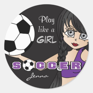 Sticker Rond Jouer Comme Une Fille   Football   Violet et noir