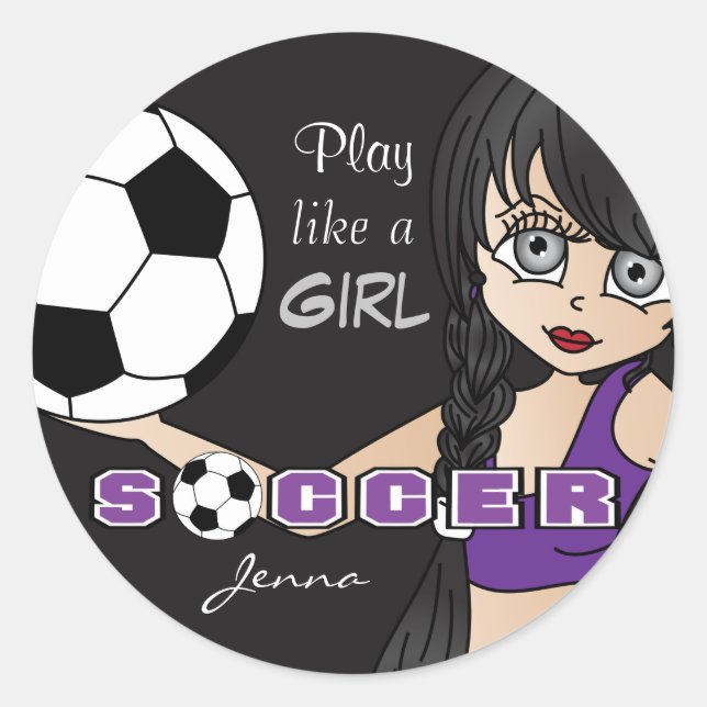 Sticker Rond Jouer Comme Une Fille | Football | Violet et noir (Devant)