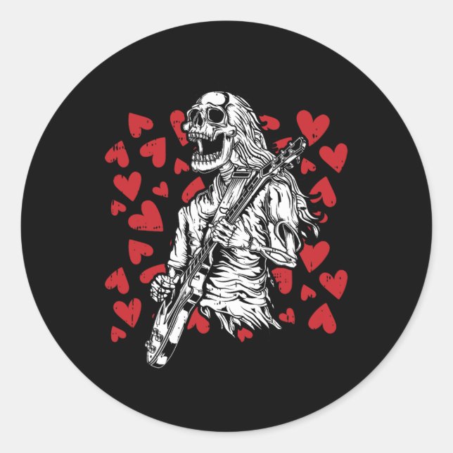 Sticker Rond Jouer Guitare Valentines Cool Rock Musicien (Devant)