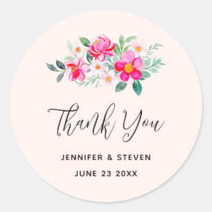 Sticker Rond Jouer Joli Merci de bouquet rose