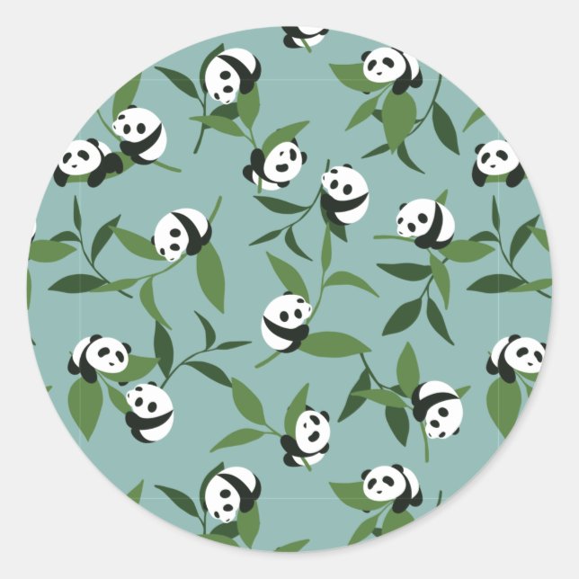 Sticker Rond Jouer Panda dans le Motif du Jardin Vert (Devant)