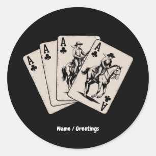 Sticker Rond Jouer Poker-Card Western Country Girl tendance
