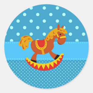 Sticker Rond Jouet Cheval Rocking Rouge et Or
