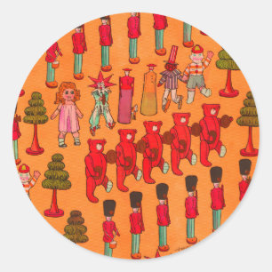 Sticker Rond Jouet de Noël Enfants Vintages Jouer