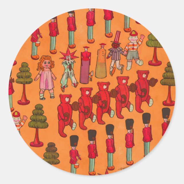 Sticker Rond Jouet de Noël Enfants Vintages Jouer (Devant)