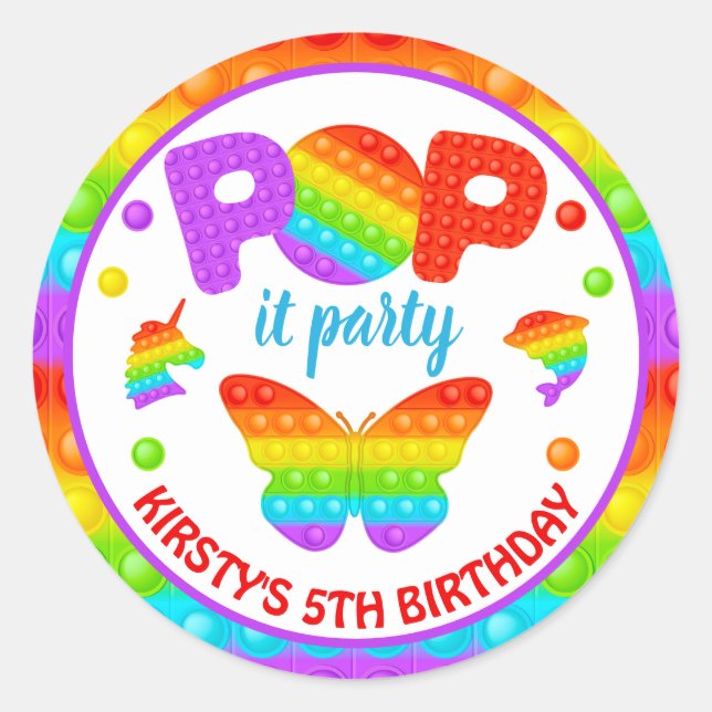 Sticker Rond Jouet Fidget Pop Arc-en-Ciel Anniversaire (Devant)