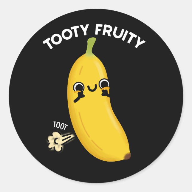 Sticker Rond Jouet Fruity Funky Banana Fruit Pun Dark BG (Devant)