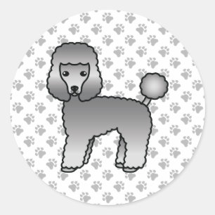 Sticker Rond Jouet gris Poodle joli chien de dessin
