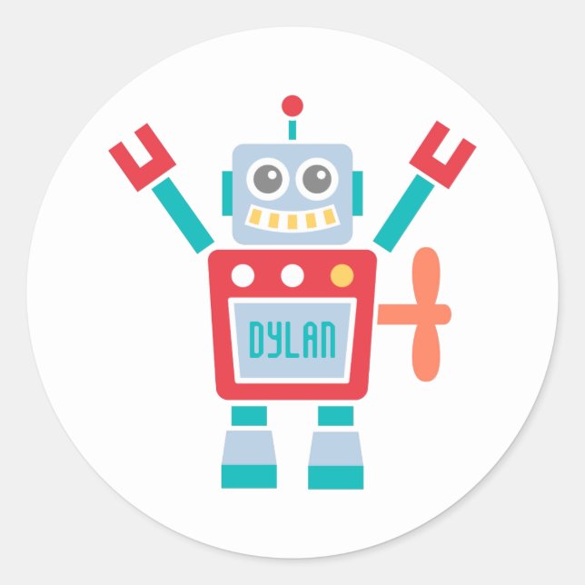 Sticker Rond Jouet Robot Rétro Mignon Pour Enfants (Devant)