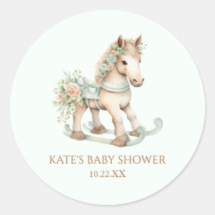 Sticker Rond Jouet Vintage Floral Rocking Horse Baby shower