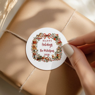 Sticker Rond Jouets de Noël de conte de fées vintage fantaisist