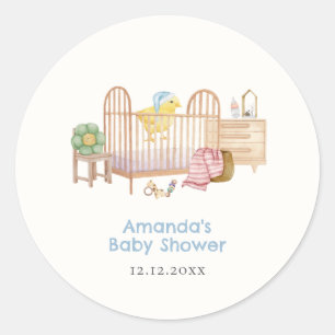 Sticker Rond Jouets de nurserie bleus pour la Baby Shower Petit