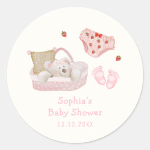 Sticker Rond Jouets d'ours polaire de fraise rose pour fille Ba