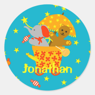 Sticker Rond Jouets doux volant dans le ciel étoilé personnalis