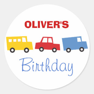 Sticker Rond Jouets pour garçon d'anniversaire Voitures colorée