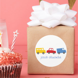 Sticker Rond Jouets pour garçons Transport coloré Voiture Bus C