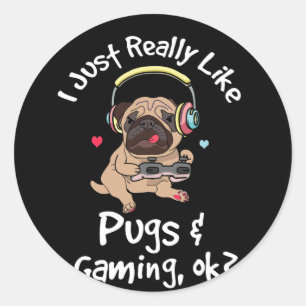 Sticker Rond Joueur Carlin Lover Jeux Vidéo Carlin de chien Jeu