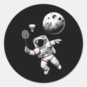 Sticker Rond Joueur de badminton astronaute spatial Navette Spo