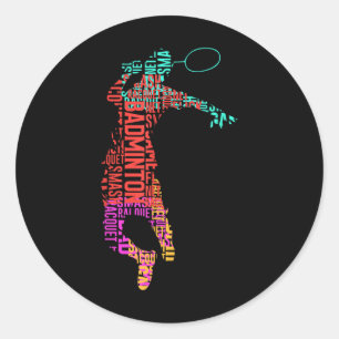 Sticker Rond Joueur de badminton coloré _ Raquette de navette _