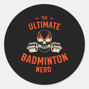 Sticker Rond Joueur de badminton crâne enflammé haltère fan de