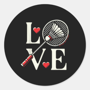 Sticker Rond Joueur de badminton d'amour Cœur Raquette Volant