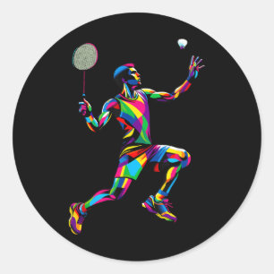 Sticker Rond Joueur de badminton d'art populaire coloré Volant 