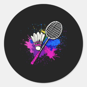 Sticker Rond Joueur de badminton en raquettes colorées